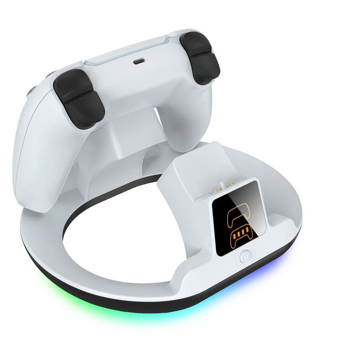 YZC-523 Dual Charging Stand for PS5  /  PS5 Edge Controller RGB Lighting LED Display Fast Charge Dock Station - White - 7