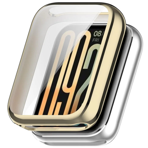 For Xiaomi Smart Band 10 Pro (Standard Edition) TPU Watch Case Full Coverage Protective Cover with Screen Protector - Electroplated Light Gold - 1