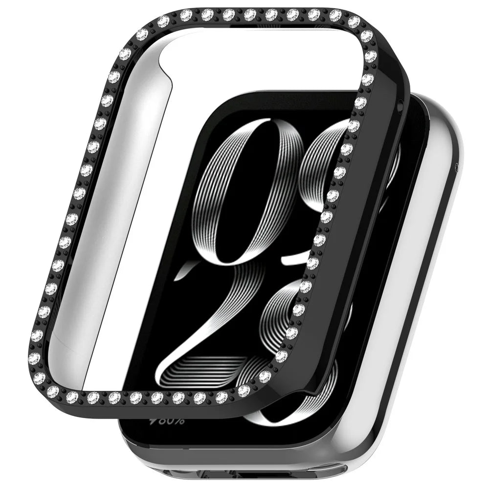 For Xiaomi Smart Band 10 Pro Ceramic Half Case Rhinestones Decor Hard PC Protective Cover - Black - 1