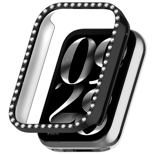 For Xiaomi Smart Band 10 Pro Ceramic Half Case Rhinestones Decor Hard PC Protective Cover - Black - 1