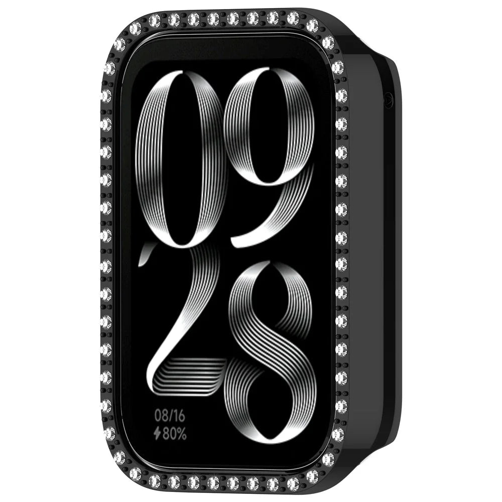 For Xiaomi Smart Band 10 Pro Ceramic Half Case Rhinestones Decor Hard PC Protective Cover - Black - 2