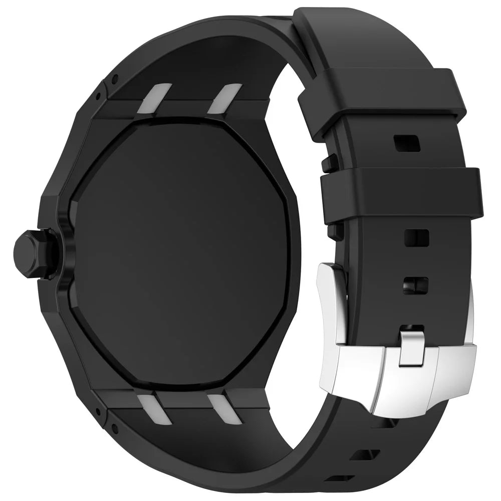 For Swatch Royal Pop Watch Strap Soft Silicone Watchband with Integrated Watch Case - Black+White - 1