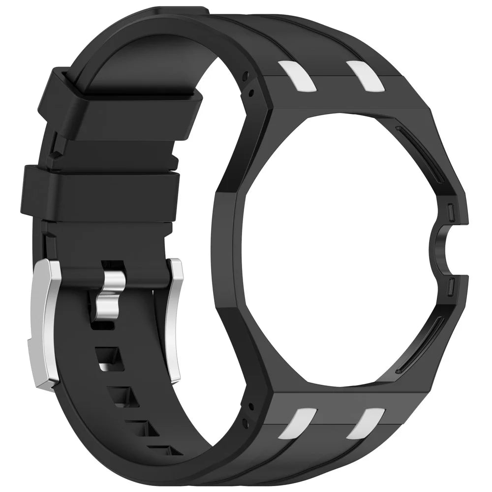 For Swatch Royal Pop Watch Strap Soft Silicone Watchband with Integrated Watch Case - Black+White - 3