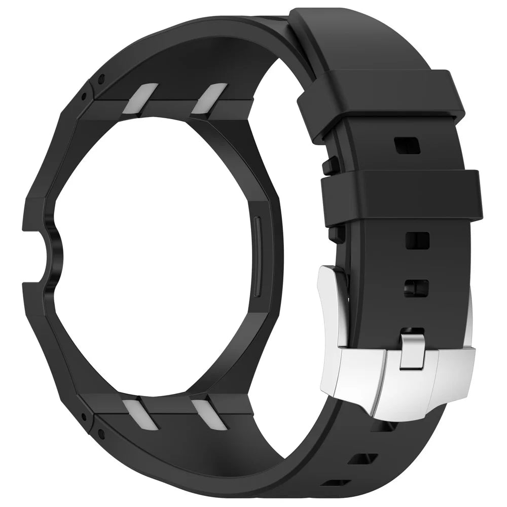 For Swatch Royal Pop Watch Strap Soft Silicone Watchband with Integrated Watch Case - Black+White - 4