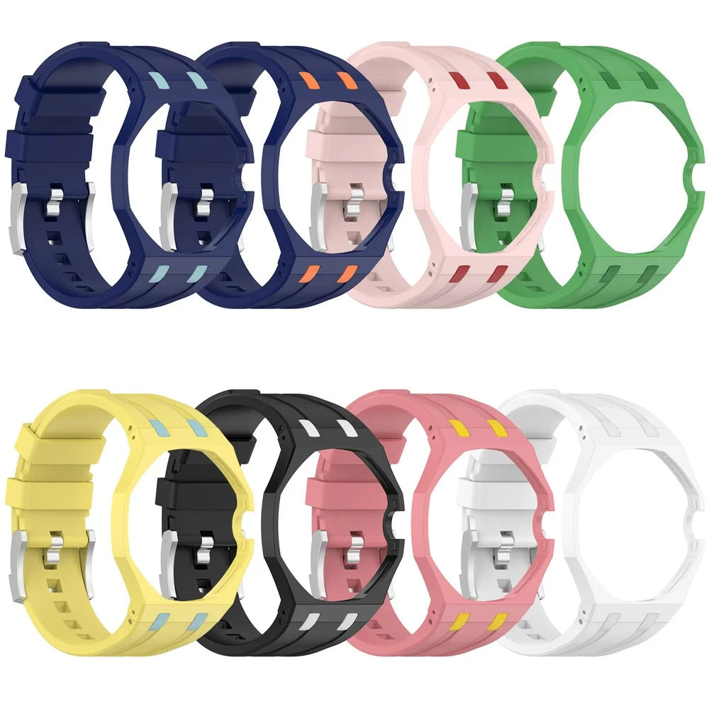 For Swatch Royal Pop Watch Strap Soft Silicone Watchband with Integrated Watch Case - Black+White - 6