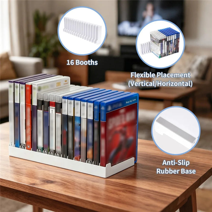 8026 16-in-1 Game Disc Storage Organizer for PS5  /  PS4  /  Nintendo Switch Universal Disc Holder Desktop Rack - White - 2