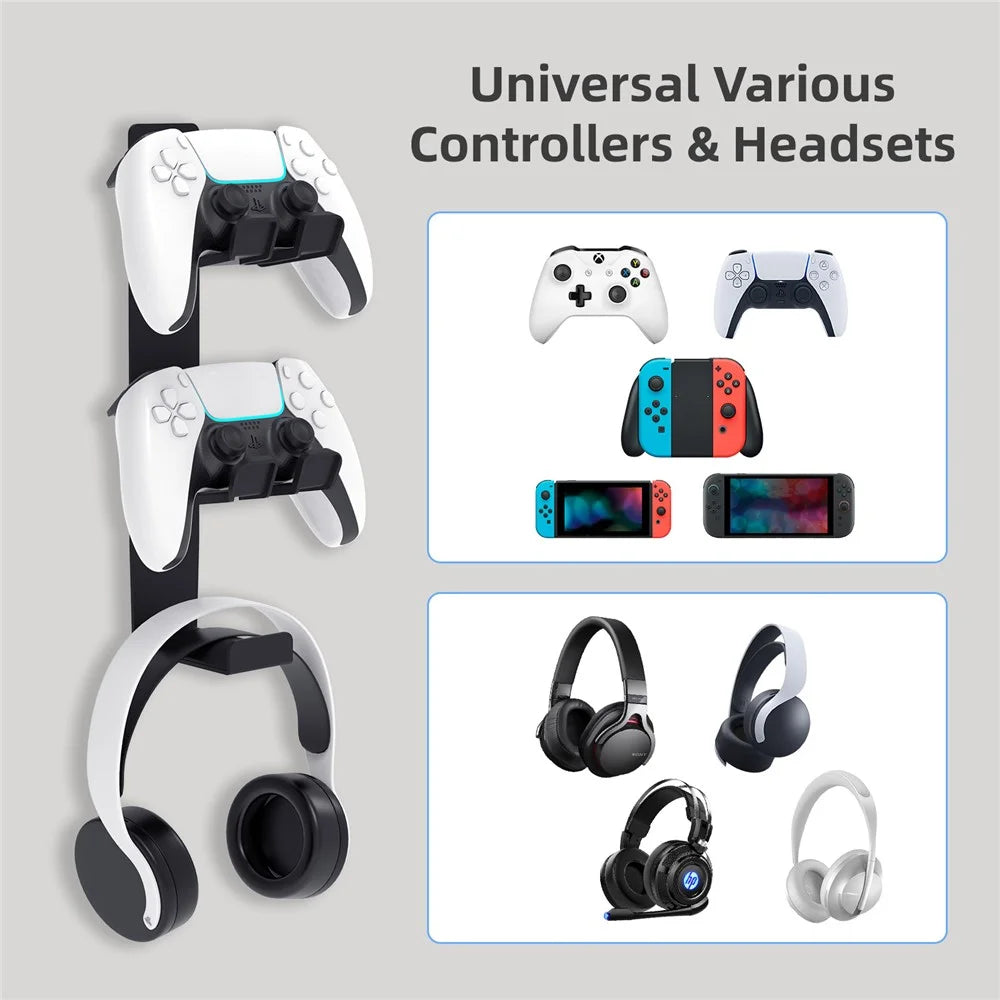 8023 Game Controller Headphone Wall Mount Stand Desktop Organizer for PS4  /  PS5  /  Xbox Gaming Accessories Holder - Black - 3
