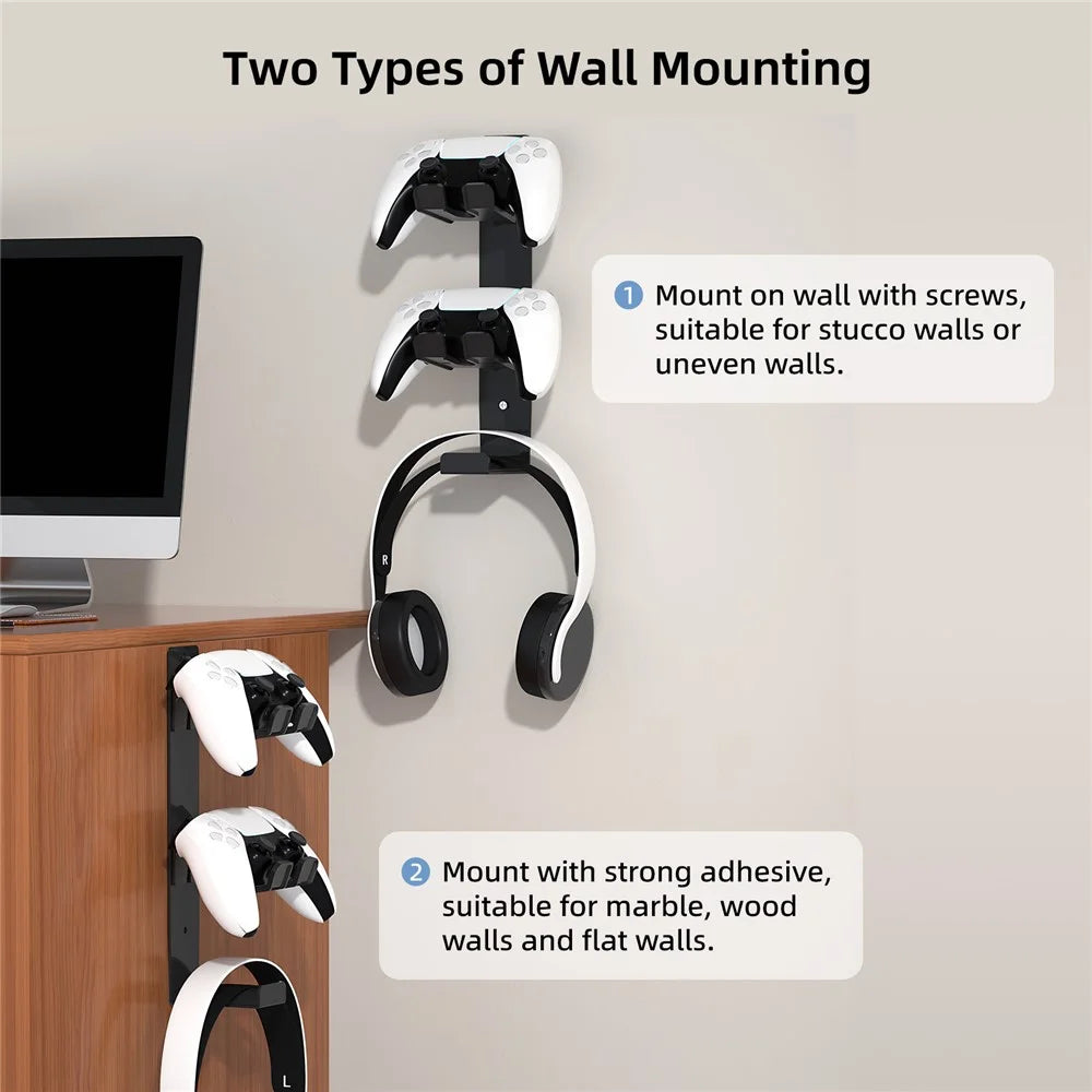 8023 Game Controller Headphone Wall Mount Stand Desktop Organizer for PS4  /  PS5  /  Xbox Gaming Accessories Holder - Black - 6