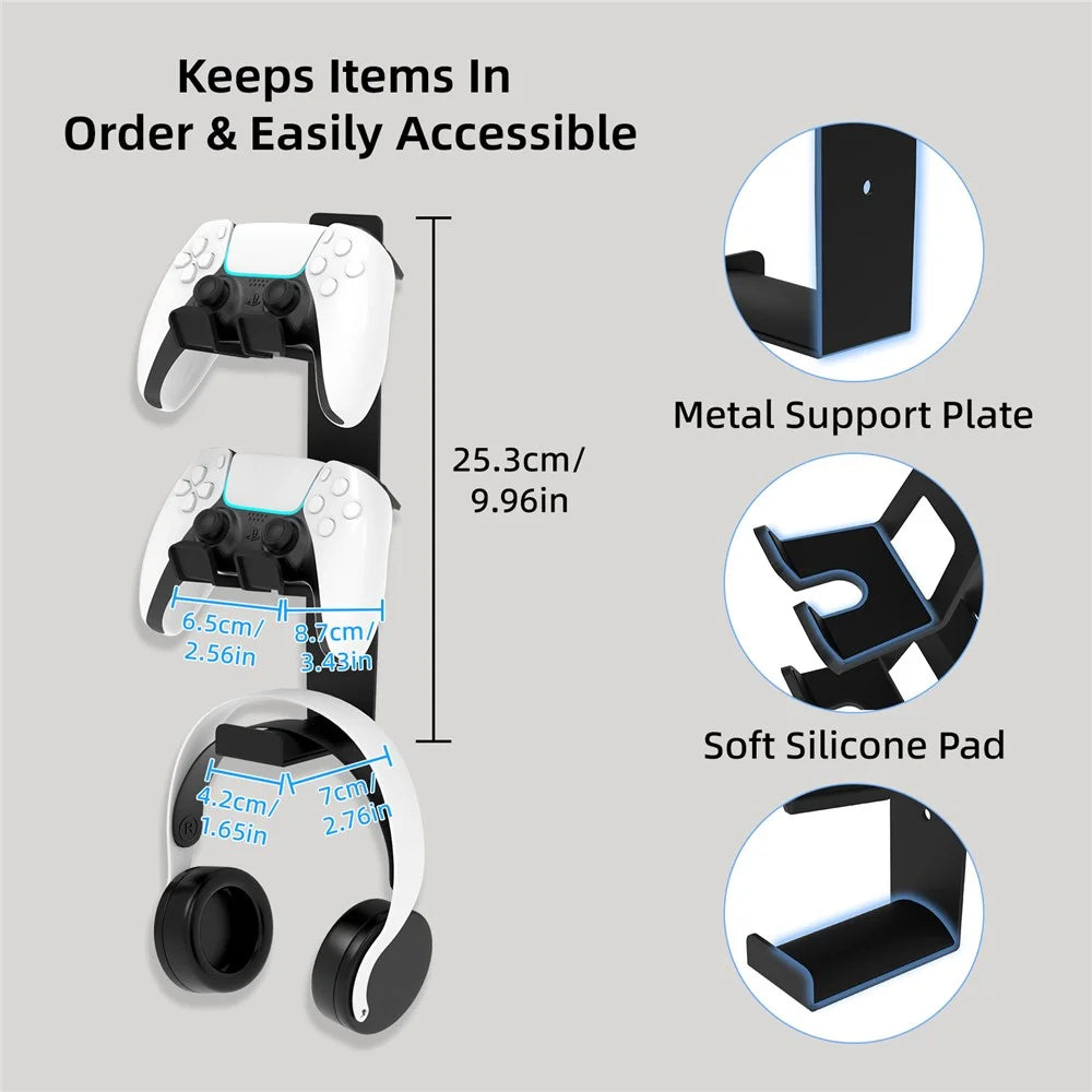 8023 Game Controller Headphone Wall Mount Stand Desktop Organizer for PS4  /  PS5  /  Xbox Gaming Accessories Holder - Black - 7