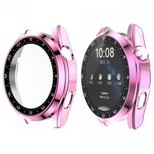 Scale Design Smart Watch Electroplated PC Frame Case with Tempered Glass Screen Protector for Huawei Watch 3 - Pink - 1