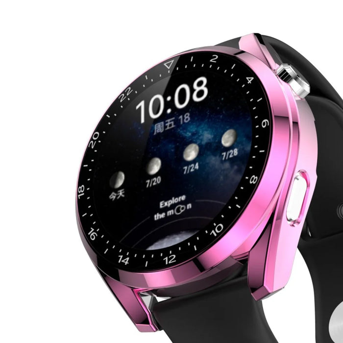 Scale Design Smart Watch Electroplated PC Frame Case with Tempered Glass Screen Protector for Huawei Watch 3 - Pink - 2
