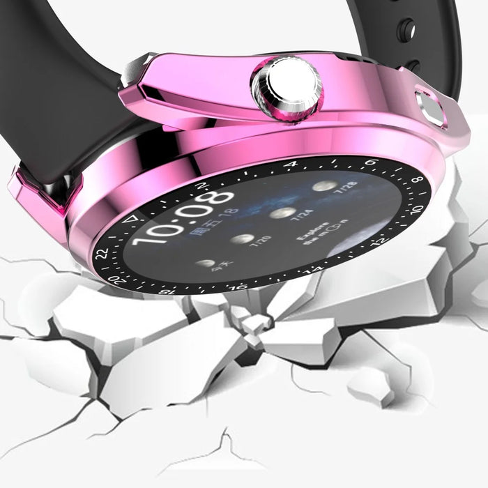 Scale Design Smart Watch Electroplated PC Frame Case with Tempered Glass Screen Protector for Huawei Watch 3 - Pink - 3