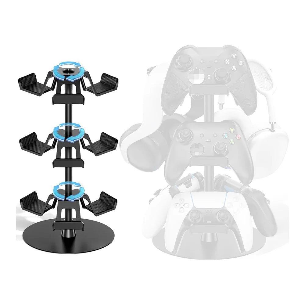 8002 3-Tier Game Controller Stand for Xbox  /  PS5  /  Nintendo Switch 360 Degree Rotating Multi-Functional Gaming Controller & Headphone Holder - Black - 1