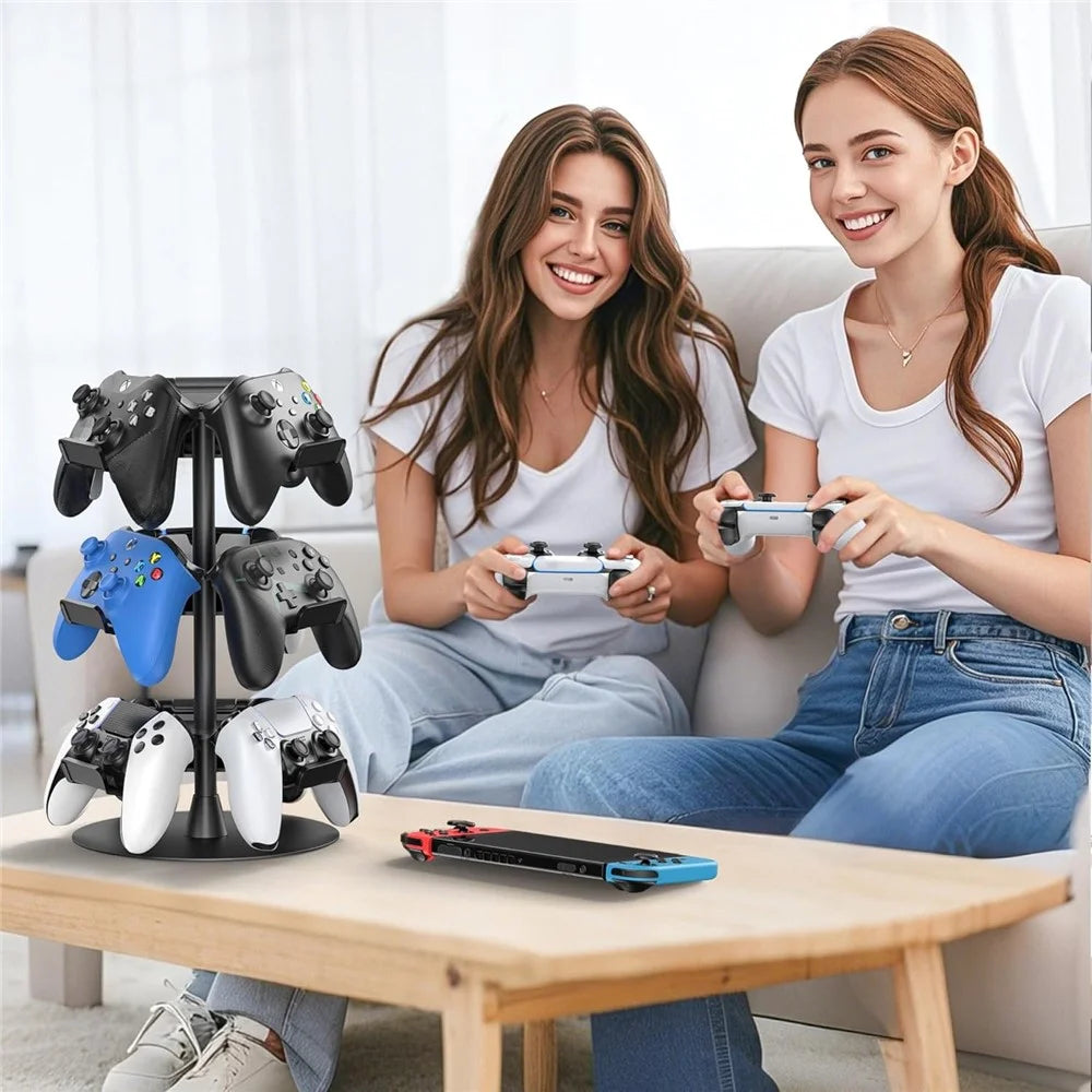 8002 3-Tier Game Controller Stand for Xbox  /  PS5  /  Nintendo Switch 360 Degree Rotating Multi-Functional Gaming Controller & Headphone Holder - Black - 3