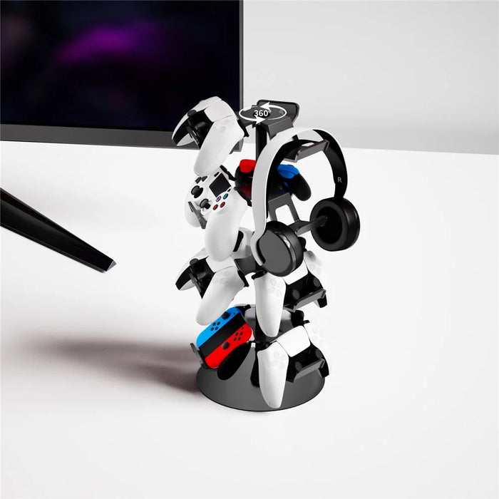 8002 4-Tier Game Controller Stand for Xbox  /  PS5  /  Nintendo Switch 360 Degree Rotating Multi-Functional Gaming Controller & Headphone Holder - Black - 2