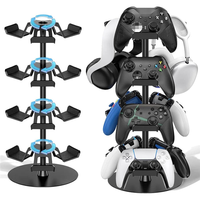 8002 4-Tier Game Controller Stand for Xbox  /  PS5  /  Nintendo Switch 360 Degree Rotating Multi-Functional Gaming Controller & Headphone Holder - Black - 5