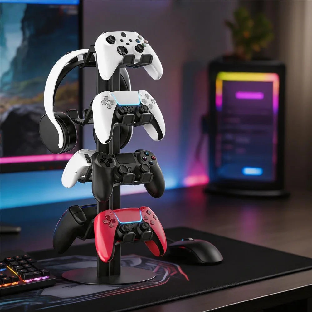 8012 4-Tier Gaming Controller Organizer Stand for Xbox  /  PS5  /  Nintendo Switch Multi-Layer Controllers Headphones Gaming Accessories Holder - Black - 2