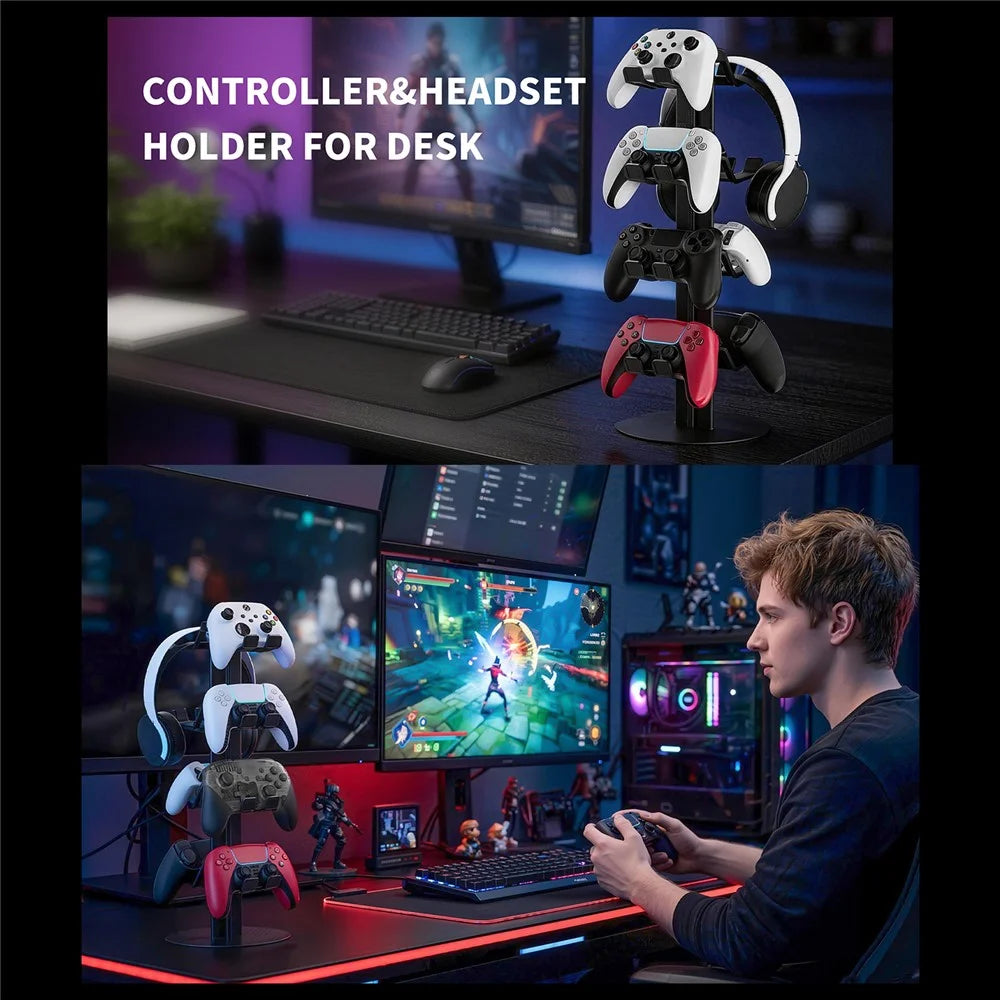 8012 4-Tier Gaming Controller Organizer Stand for Xbox  /  PS5  /  Nintendo Switch Multi-Layer Controllers Headphones Gaming Accessories Holder - Black - 6