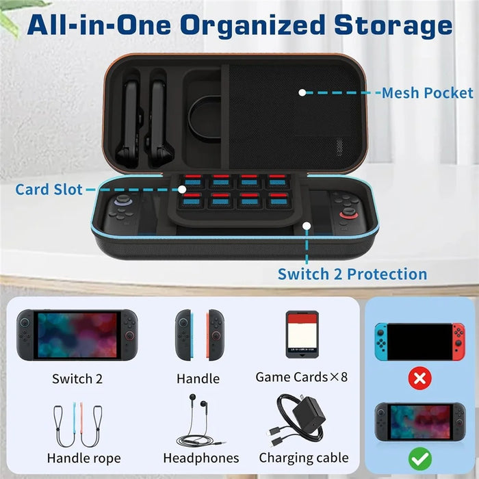 8028 EVA Hard Shell Carrying Case for Nintendo Switch 2 All-in-One Storage Organizer Game Cards Joy-Con Controller Shockproof Travel Bag - Black - 3