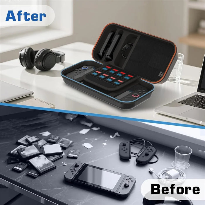 8028 EVA Hard Shell Carrying Case for Nintendo Switch 2 All-in-One Storage Organizer Game Cards Joy-Con Controller Shockproof Travel Bag - Black - 6