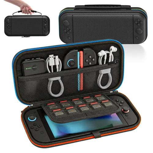8044 Portable Carrying Case for Nintendo Switch 2 Dual Color Zipper Oxford Fabric EVA Hard Shell Shockproof Storage Travel Bag with Game Card Slots - Black - 1