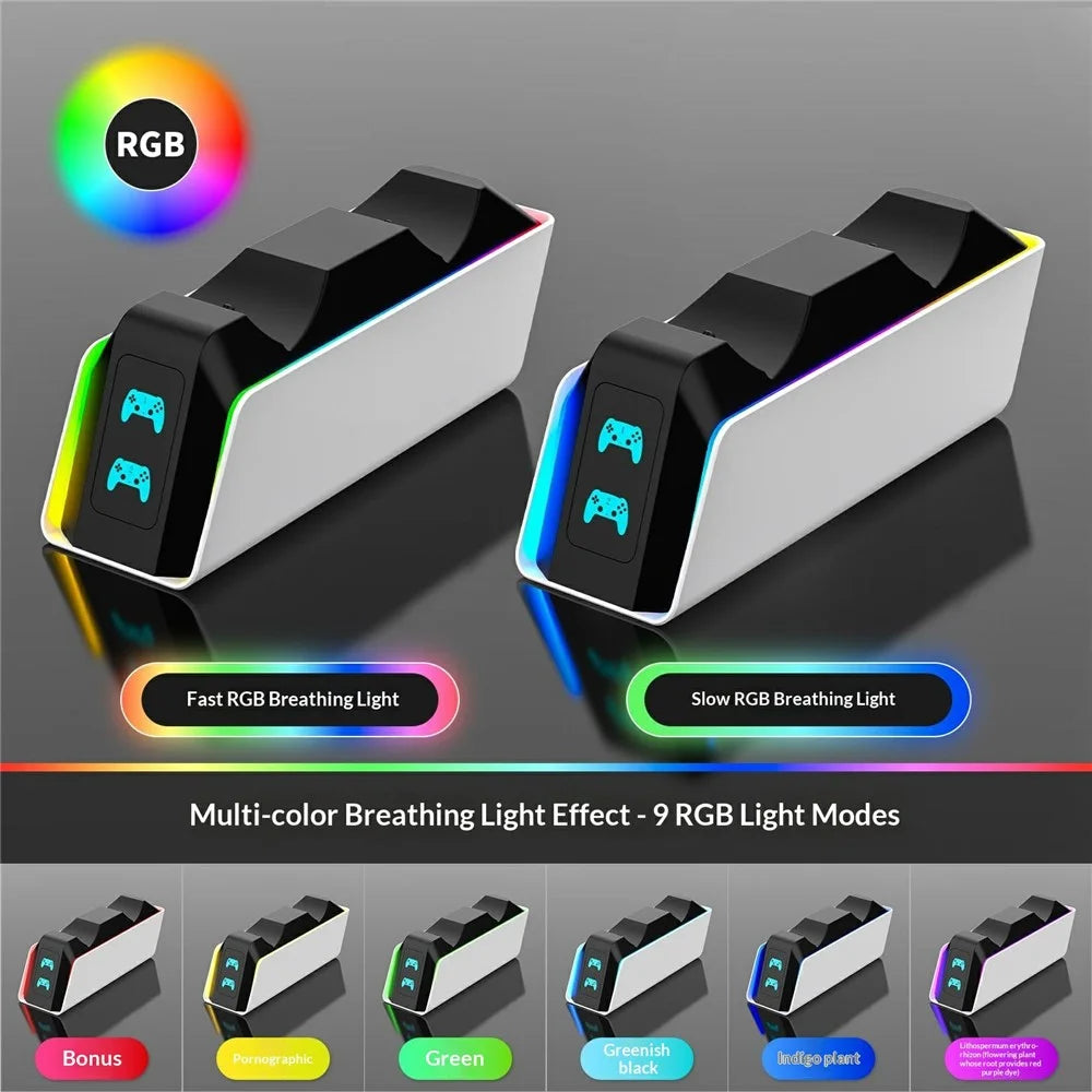 8055 Dual Controller Charging Dock For PS5  /  PS5 Slim  /  PS5 Pro  /  PS5 Edge  /  9-RGB Light Modes Fast Charge Station - 2