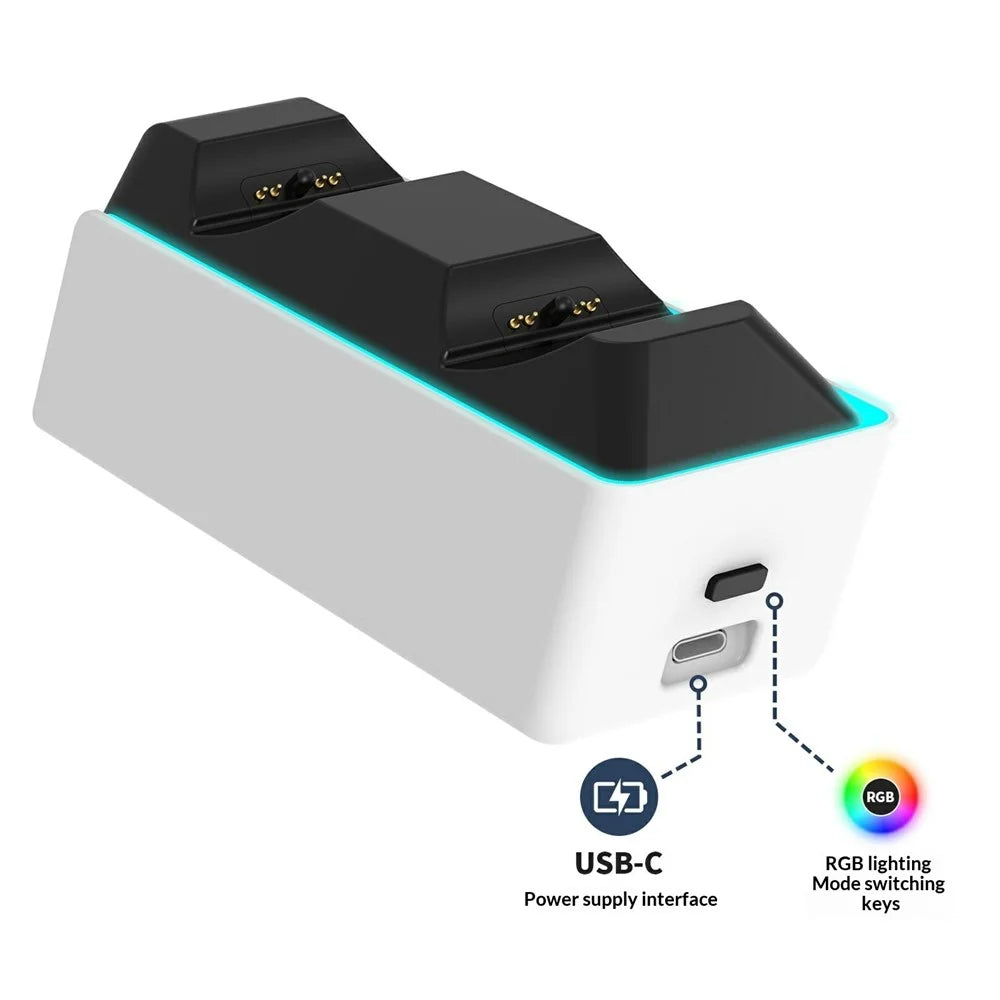 8055 Dual Controller Charging Dock For PS5  /  PS5 Slim  /  PS5 Pro  /  PS5 Edge  /  9-RGB Light Modes Fast Charge Station - 3