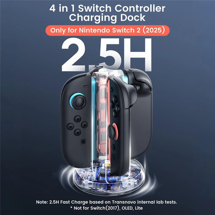 TRANSNOVO S73-002 4-in-1 Charging Dock for Nintendo Switch 2 Joy-Con Controllers RGB LED Touch Control Type-C Fast Charging Station - Black - 3