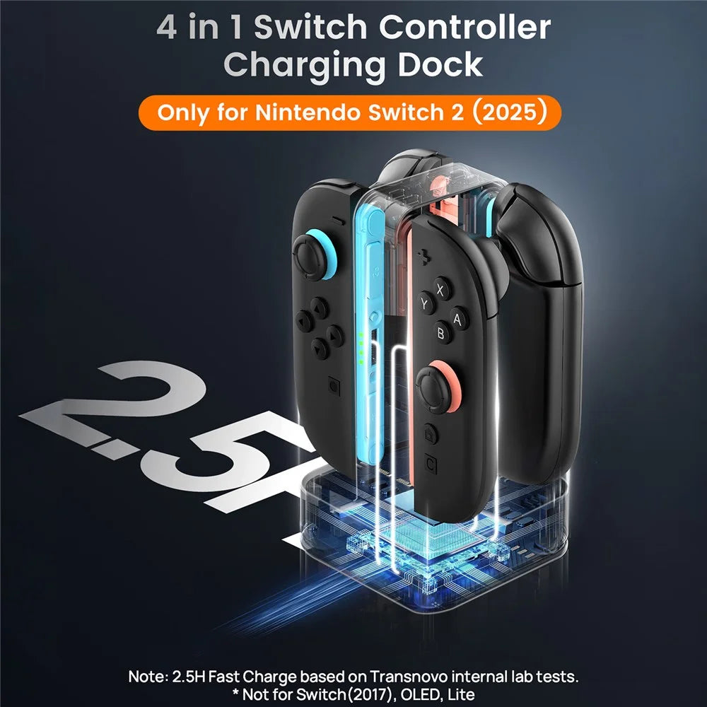 TRANSNOVO S73-003 4-in-1 Charging Dock for Nintendo Switch 2 Joy-Con Controllers RGB Lighting Game Card Storage Charging Station - Black - 2