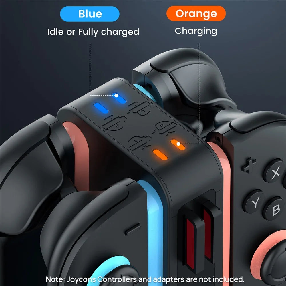 TRANSNOVO S73-003 4-in-1 Charging Dock for Nintendo Switch 2 Joy-Con Controllers RGB Lighting Game Card Storage Charging Station - Black - 3