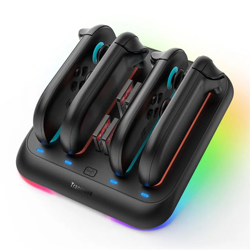 TRANSNOVO S73-004 4-in-1 Charging Dock for Nintendo Switch 2 Joy-Con Controllers RGB LED Magnetic Game Card Storage Charging Station - Black - 2