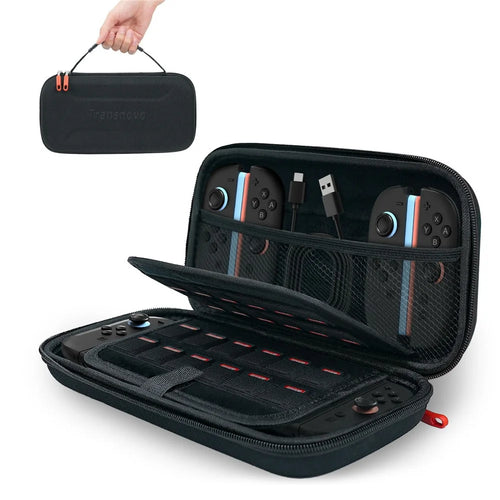 TRANSNOVO S73-011 Carrying Case for Nintendo Switch 2 Hard Shell EVA Travel Bag 24 Game Card Slots Protective Storage Pouch - Black - 1