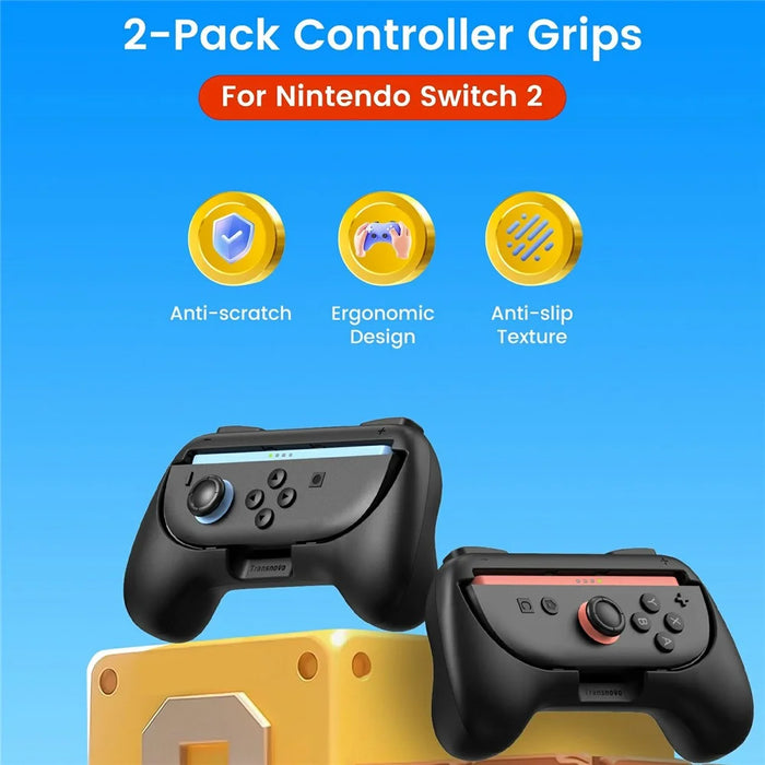 TRANSNOVO S73-010 2Pcs Gaming Controller Grips for Nintendo Switch 2 Joy-Con Ergonomic Anti-slip Handle Handheld Holder - Black - 3