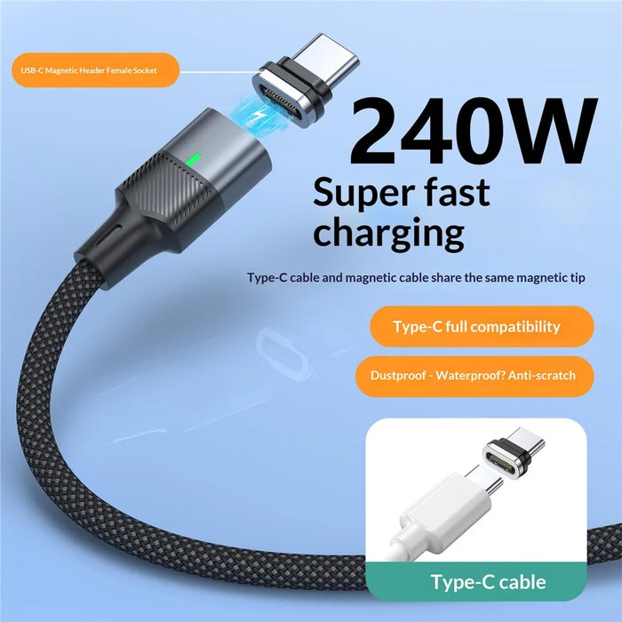 240W 1.2m Magnetic USB-C Cable 120Gbps Thunderbolt 5 Data Transfer Dustproof Type-C Charging Cable - Straight Connector - 2