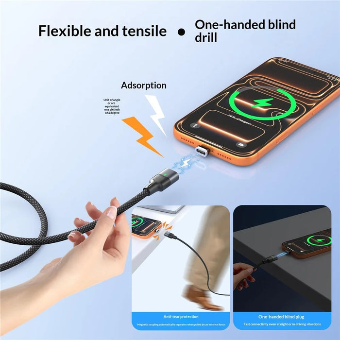 240W 1.2m Magnetic USB-C Cable 120Gbps Thunderbolt 5 Data Transfer Dustproof Type-C Charging Cable - Straight Connector - 6