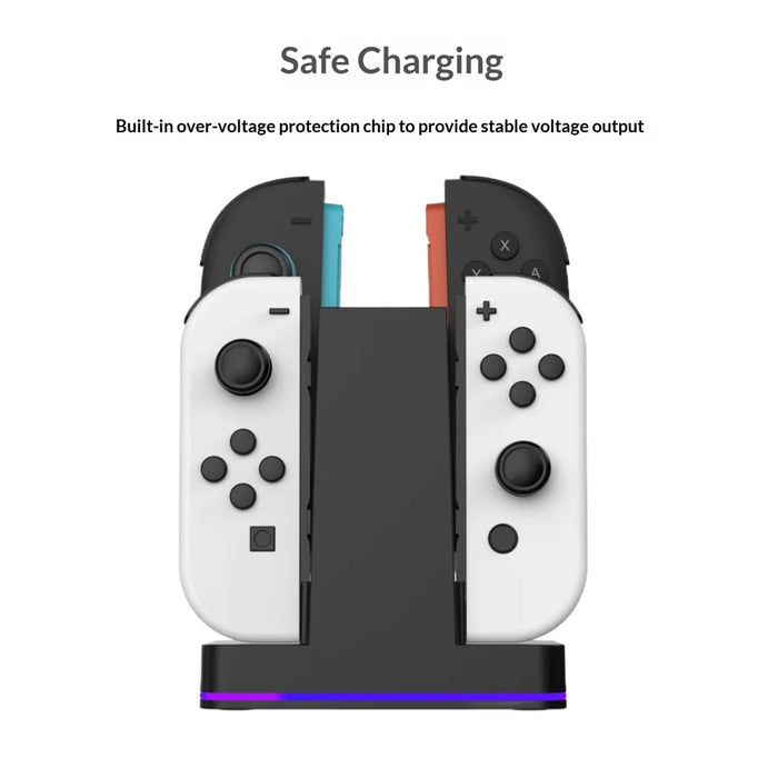 SN009 4-Slot Charging Station for Nintendo Switch/Switch 2 Joy-Con Controller with RGB Breathing Light - Black - 2