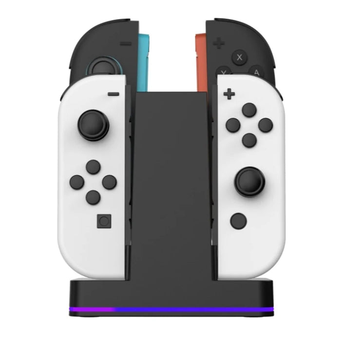 SN009 4-Slot Charging Station for Nintendo Switch/Switch 2 Joy-Con Controller with RGB Breathing Light - Black - 4