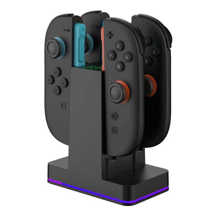 SN009 4-Slot Charging Station for Nintendo Switch/Switch 2 Joy-Con Controller with RGB Breathing Light - Black - 7