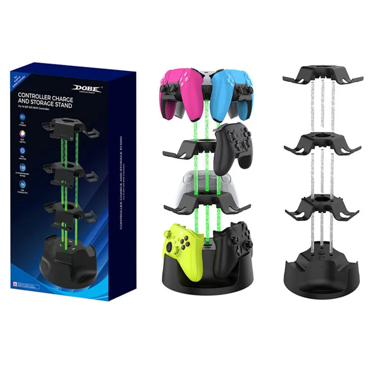 DOBE FOMIS ELECTRONICS TY-6801 Game Controller Charging Stand for Xbox One / Series X / S / Sony PlayStation 4/5 Storage Organizer with LED Light - US Plug - 1