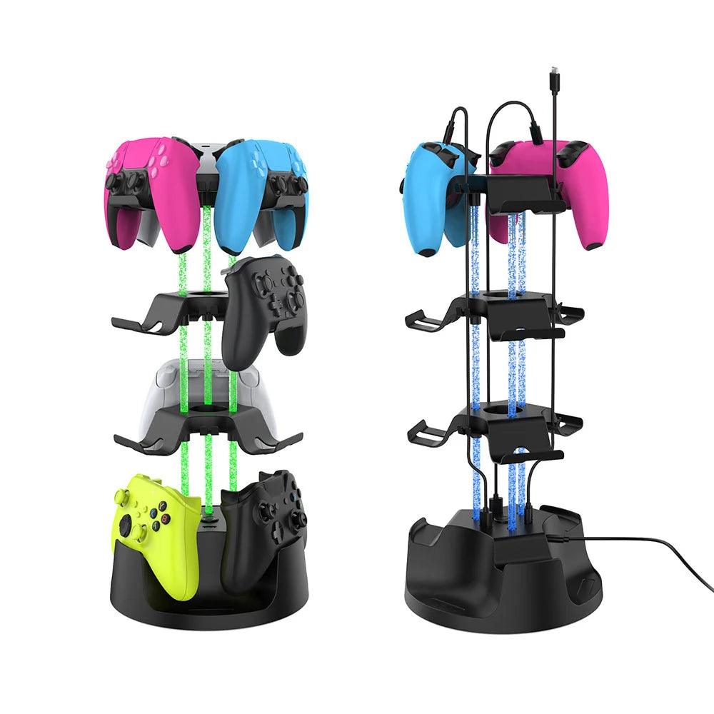 DOBE FOMIS ELECTRONICS TY-6801 Game Controller Charging Stand for Xbox One / Series X / S / Sony PlayStation 4/5 Storage Organizer with LED Light - US Plug - 6