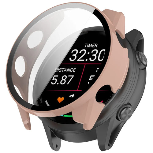 For Garmin Forerunner 170 / Forerunner 70 Hard PC Watch Case with Tempered Glass Screen Film - Pink - 1