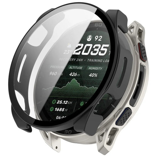 For Huami Amazfit Cheetah 2 Ultra Case Hard PC Watch Cover with Tempered Glass Screen Film - Matte Black - 1