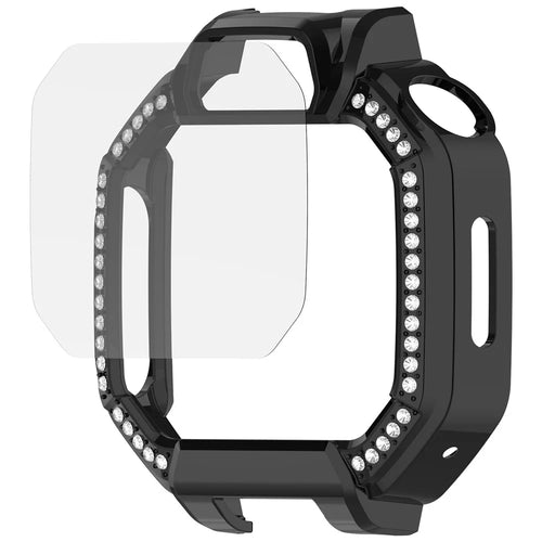For Huawei Watch Kids X1 / X1 Pro Case Rhinestone Decor Hollow PC Watch Cover with Tempered Glass Screen Protector - Black - 1