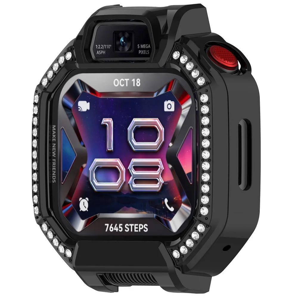 For Huawei Watch Kids X1 / X1 Pro Case Rhinestone Decor Hollow PC Watch Cover with Tempered Glass Screen Protector - Black - 3