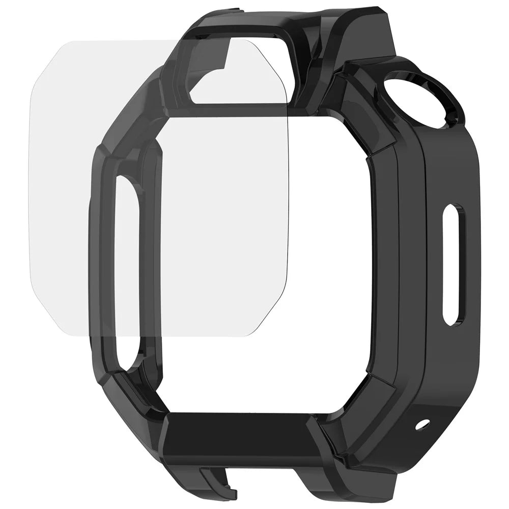 For Huawei Watch Kids X1 / X1 Pro Case Hollow Hard PC Watch Protective Cover with Tempered Glass Screen Protector - Black - 1