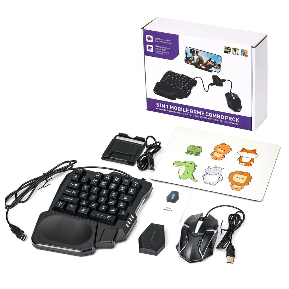 KTR01 5 in 1 Mobile Game Combo Pack Phone Keyboard Mouse Converter Set for PUBG Gaming - Black - 1