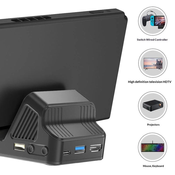 SND-493 For Nintendo Switch  /  OLED Multi-function HD TV Converter Dock with USB Ports 3 in 1 Cooling Stand - Black - 6