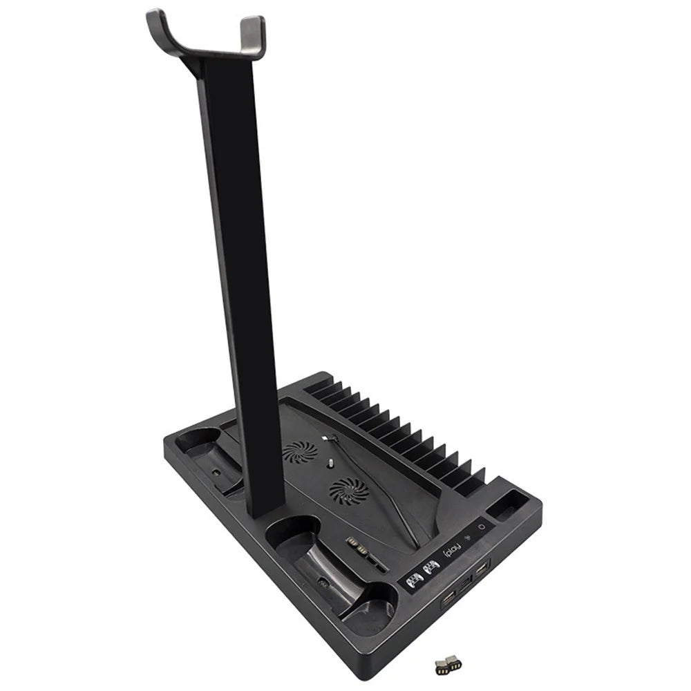 IPLAY HBP-271 For Sony PlayStation 5 Cooling Stand Dual Controller Charging Station Game Disc Storage Headset Holder Desktop Organizer - Black - 1