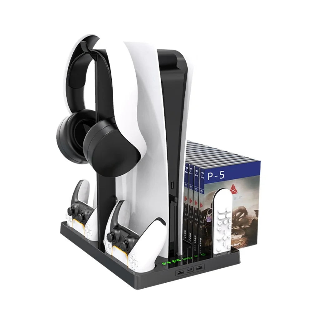IPLAY HBP-271 For Sony PlayStation 5 Cooling Stand Dual Controller Charging Station Game Disc Storage Headset Holder Desktop Organizer - Black - 2