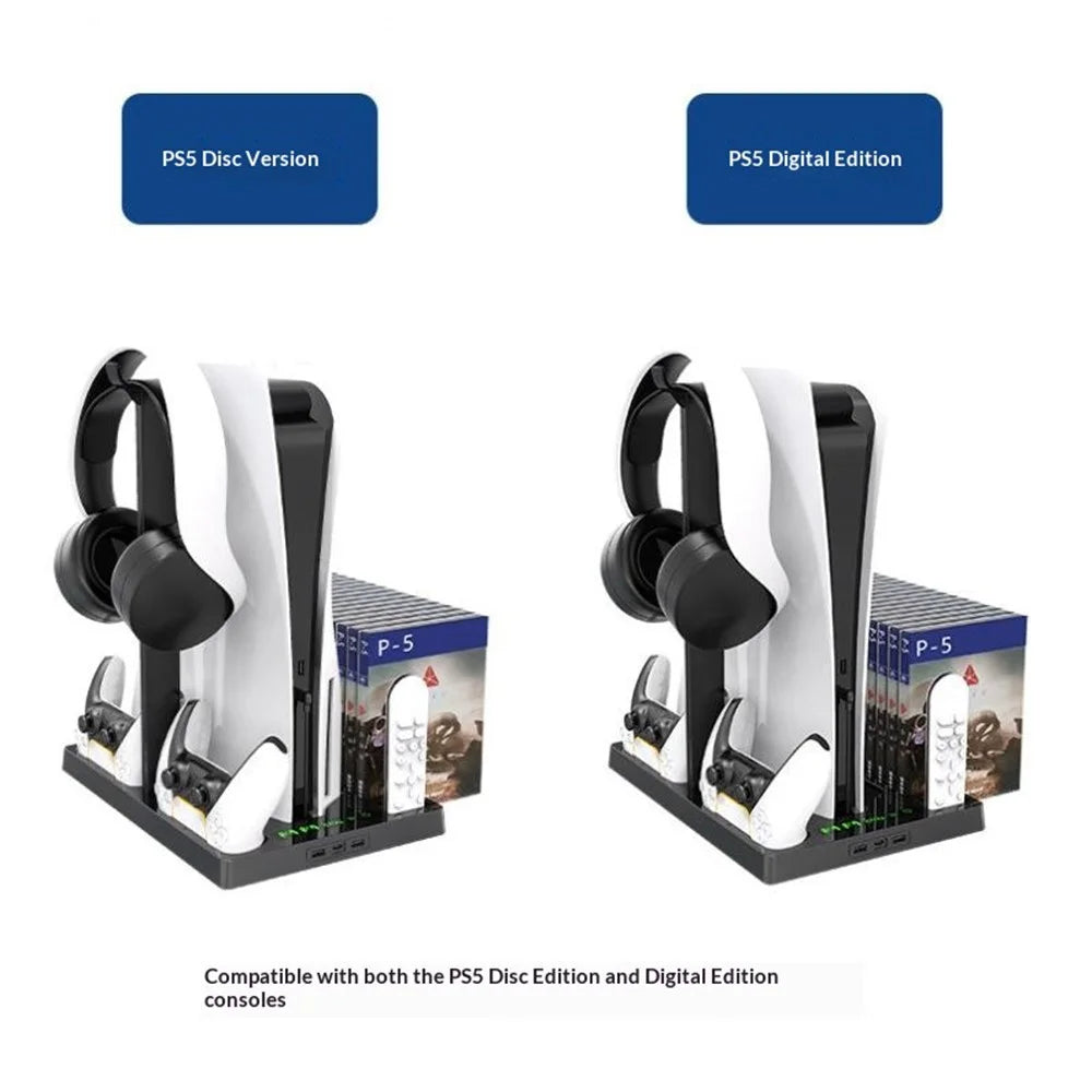 IPLAY HBP-271 For Sony PlayStation 5 Cooling Stand Dual Controller Charging Station Game Disc Storage Headset Holder Desktop Organizer - Black - 4
